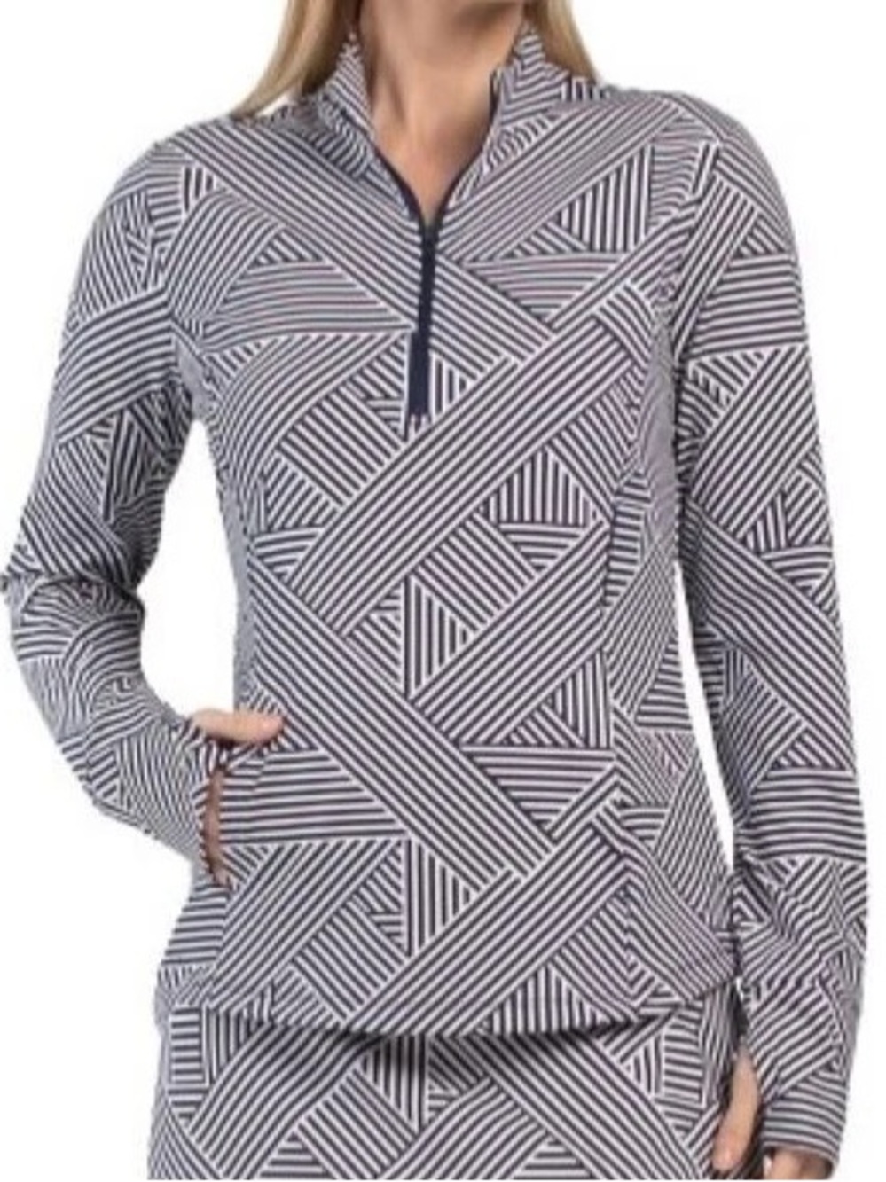 Tommy Bahama Navy Blue Diced Geo Long Sleeve Mock Golf Quarter Zip
